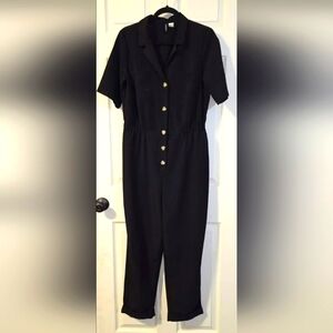 H&M Short Sleeve Dressy Romper Jumpsuit Size 10 Black Slim Leg